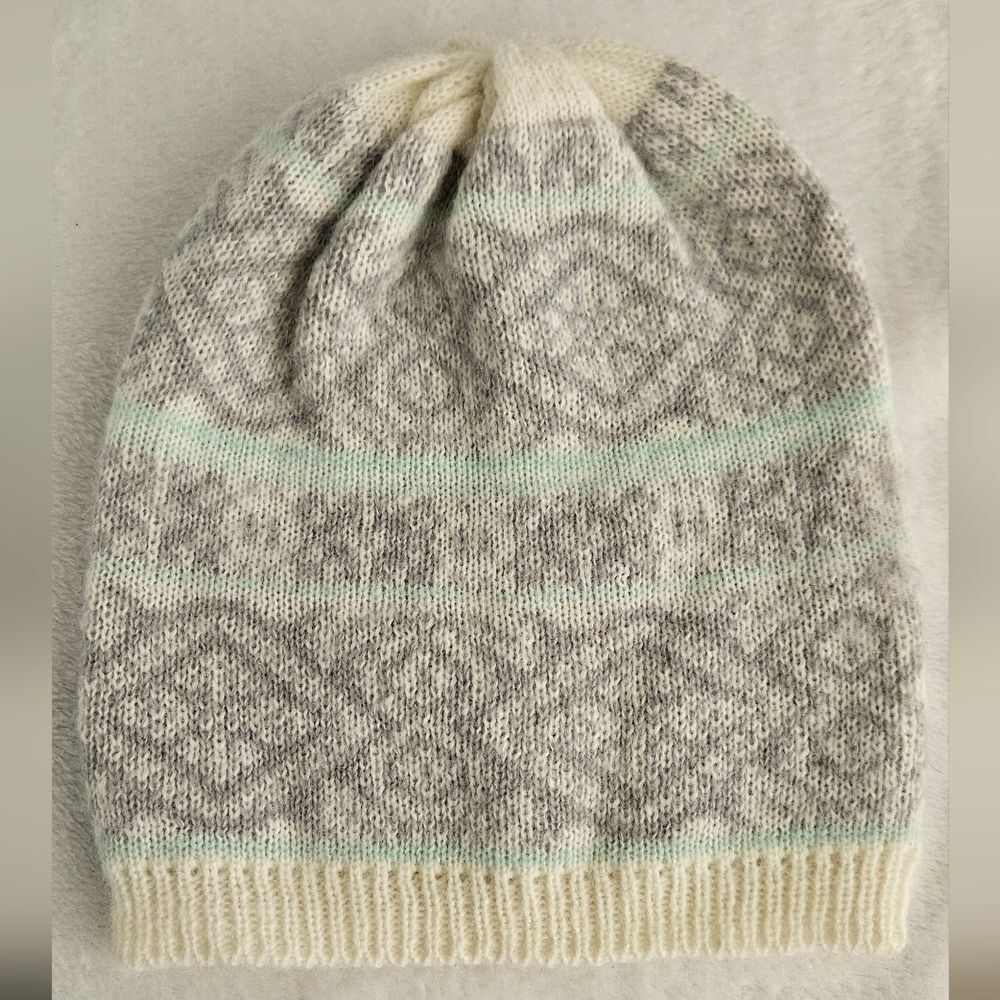 77kids Wool/Mohair Blend Fair Isle Knit Beanie Cream/Gray/Blue